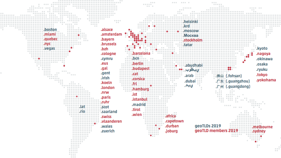 Dit kaartje toont de wereldwijde verdeling van de GeoTLDs. De conclusies zijn uitgelegd in het artikel. Onderaan het artikel worden ze nog eens opgelijst. 